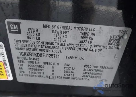 2015 GMC Acadia Denali from USA, damaged, VIN 1GKKRTKDXFJ125711